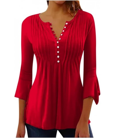 Long Sleeve Shirts for Women Trendy Slim Fit V-Neck Tunic Tops Ladies Going Out Blouses Business Casual Holiday Outfits A-red...