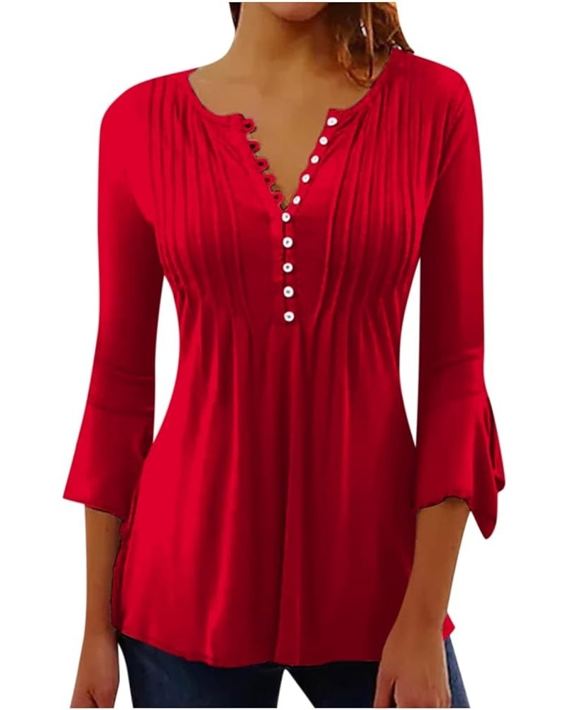 Long Sleeve Shirts for Women Trendy Slim Fit V-Neck Tunic Tops Ladies Going Out Blouses Business Casual Holiday Outfits A-red...