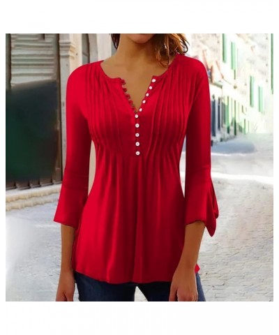 Long Sleeve Shirts for Women Trendy Slim Fit V-Neck Tunic Tops Ladies Going Out Blouses Business Casual Holiday Outfits A-red...