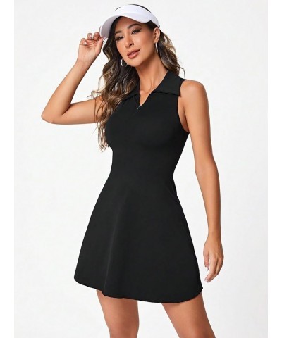 Tennis Golf Dress with Shorts and Bra for Women Athletic Mini Cami Dress Ruched Sexy Layered Hem Lace Up Dresses Black a $16....