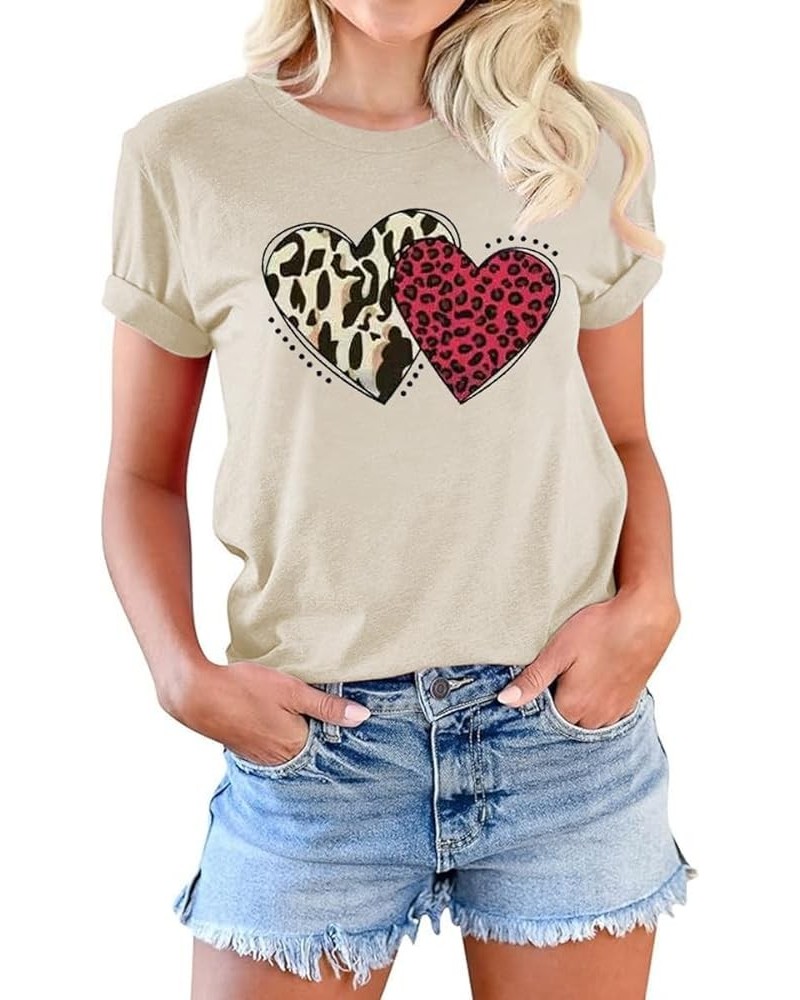 Womens Valentine's Day Graphic Tees Short Sleeve Heart Printed Shirts Blouse Tops Cd-beige $10.99 Blouses