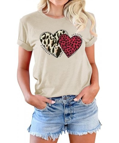 Womens Valentine's Day Graphic Tees Short Sleeve Heart Printed Shirts Blouse Tops Cd-beige $10.99 Blouses