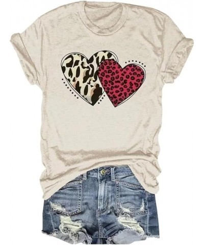 Womens Valentine's Day Graphic Tees Short Sleeve Heart Printed Shirts Blouse Tops Cd-beige $10.99 Blouses