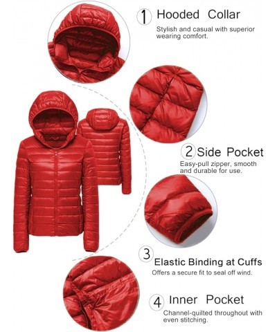 Women's Hooded Packable Ultra Light Weight Short Down Jacket Parka Insulated Coat Red $11.75 Jackets