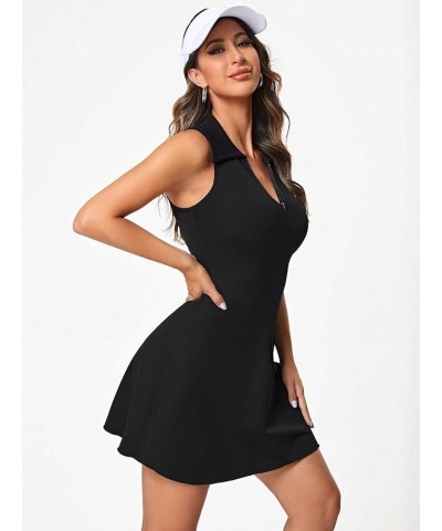 Tennis Golf Dress with Shorts and Bra for Women Athletic Mini Cami Dress Ruched Sexy Layered Hem Lace Up Dresses Black a $16....