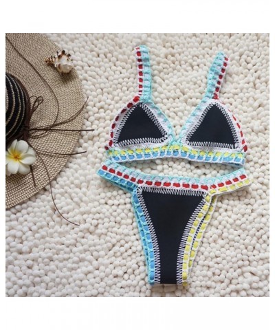 Knitted Bralette Crochet Bikini Set for Women Low Waist Thongs Bathing Suit Swimwear Two Piece Beachwear Bk2 $9.17 Swimsuits