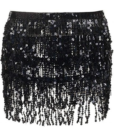 Women Boho Beach Sequin Tassel Mini Skirts Music Festival Party Club Hip Scarf Belt Wrap Skirt Black $11.52 Skirts