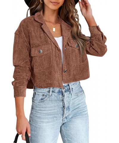 Women's Corduroy Cropped Jacket 2024 Winter Fall Lapel Button Down Casual Short Shacket Jackets Coats with Pockets Solid Red ...