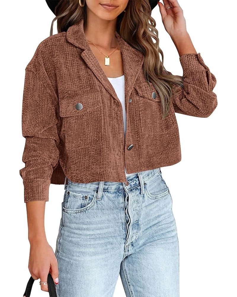 Women's Corduroy Cropped Jacket 2024 Winter Fall Lapel Button Down Casual Short Shacket Jackets Coats with Pockets Solid Red ...