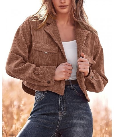 Women's Corduroy Cropped Jacket 2024 Winter Fall Lapel Button Down Casual Short Shacket Jackets Coats with Pockets Solid Red ...