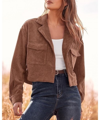 Women's Corduroy Cropped Jacket 2024 Winter Fall Lapel Button Down Casual Short Shacket Jackets Coats with Pockets Solid Red ...