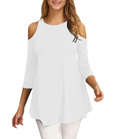 Womens Cold Shoulder 3/4 Sleeve Swing Tunic Tops for Leggings White $9.99 Tops