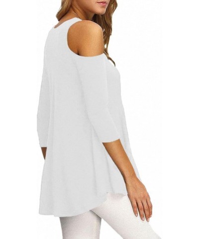 Womens Cold Shoulder 3/4 Sleeve Swing Tunic Tops for Leggings White $9.99 Tops