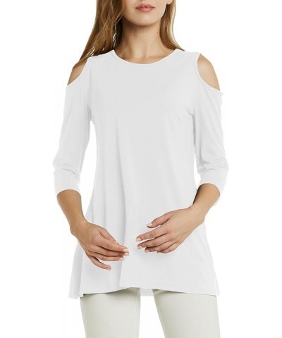 Womens Cold Shoulder 3/4 Sleeve Swing Tunic Tops for Leggings White $9.99 Tops