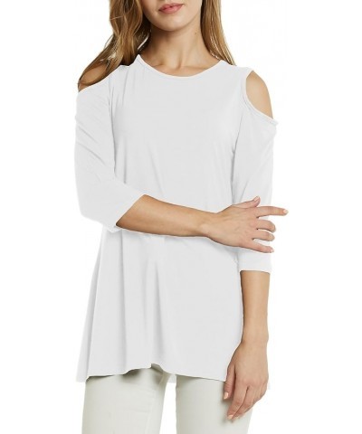 Womens Cold Shoulder 3/4 Sleeve Swing Tunic Tops for Leggings White $9.99 Tops