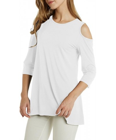 Womens Cold Shoulder 3/4 Sleeve Swing Tunic Tops for Leggings White $9.99 Tops