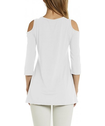 Womens Cold Shoulder 3/4 Sleeve Swing Tunic Tops for Leggings White $9.99 Tops