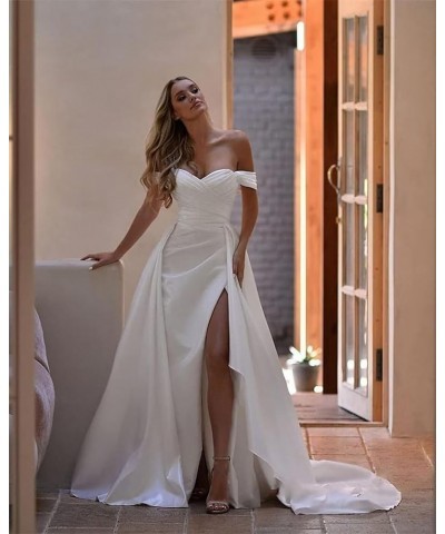 Womens Off Shoulder Mermaid Prom Dresses 2024 Satin Long with Train Wrap Satin Ruched Evening Gowns with Slit Lilac $35.20 Dr...