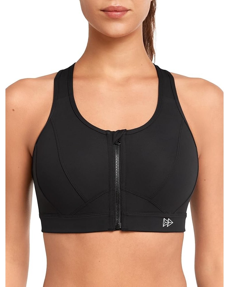 Zip Front Sports Bra - High Impact Sports Bras for Women Plus Size Workout Fitness Running Dark Black $17.22 Lingerie