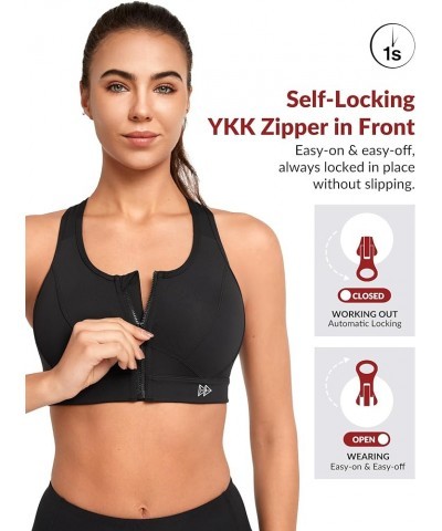 Zip Front Sports Bra - High Impact Sports Bras for Women Plus Size Workout Fitness Running Dark Black $17.22 Lingerie