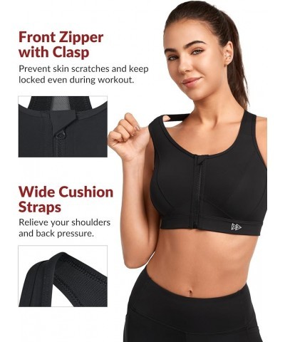 Zip Front Sports Bra - High Impact Sports Bras for Women Plus Size Workout Fitness Running Dark Black $17.22 Lingerie