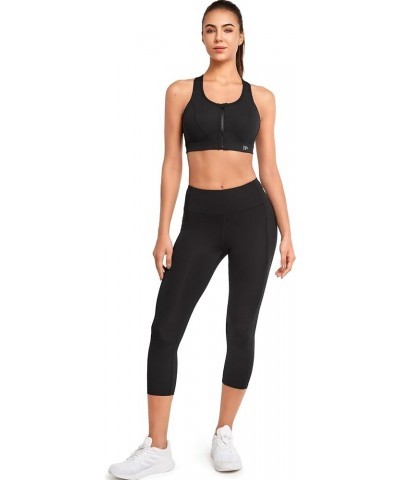 Zip Front Sports Bra - High Impact Sports Bras for Women Plus Size Workout Fitness Running Dark Black $17.22 Lingerie