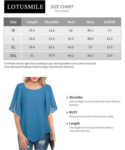 Women's Loose Half Split Sleeve Double-Layered Tops Chiffon Scoop Neck Dressy Blouse Flowy Shirts Blue $17.84 Blouses