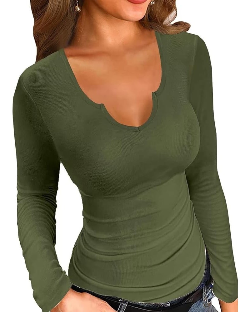 Womens Summer T-Shirts Basic V Neck Sexy Short Sleeve Fitted Ribbed Casual Shirts Long-green $13.77 T-Shirts