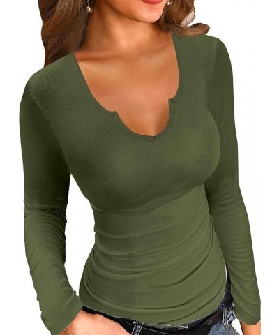 Womens Summer T-Shirts Basic V Neck Sexy Short Sleeve Fitted Ribbed Casual Shirts Long-green $13.77 T-Shirts