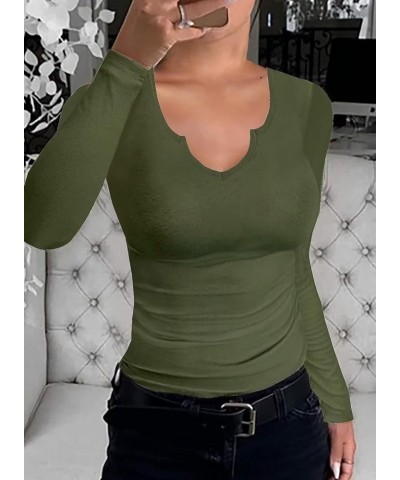 Womens Summer T-Shirts Basic V Neck Sexy Short Sleeve Fitted Ribbed Casual Shirts Long-green $13.77 T-Shirts