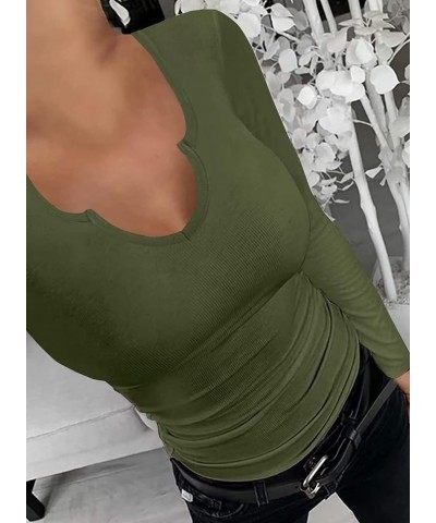 Womens Summer T-Shirts Basic V Neck Sexy Short Sleeve Fitted Ribbed Casual Shirts Long-green $13.77 T-Shirts