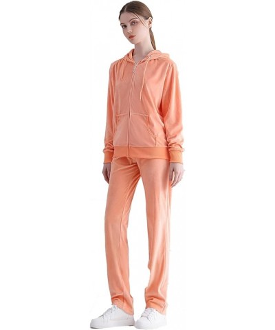 Velour Tracksuit Womens 2 Piece Outfit Zip Up Hoodie Sweatshirt and Jogger Pant Sweatsuits Set Orange $18.90 Activewear