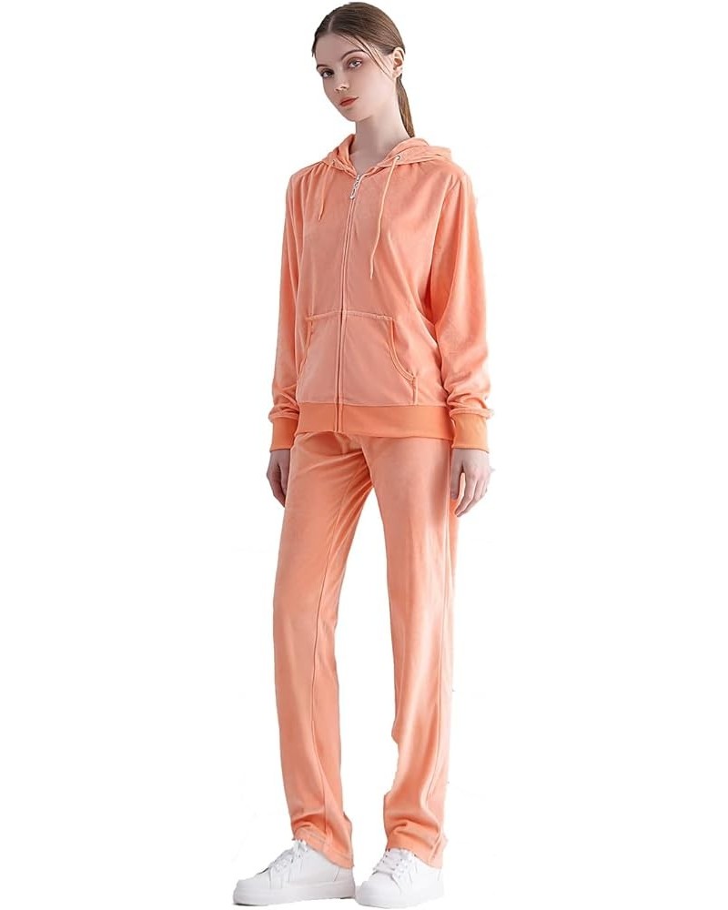 Velour Tracksuit Womens 2 Piece Outfit Zip Up Hoodie Sweatshirt and Jogger Pant Sweatsuits Set Orange $18.90 Activewear