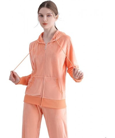 Velour Tracksuit Womens 2 Piece Outfit Zip Up Hoodie Sweatshirt and Jogger Pant Sweatsuits Set Orange $18.90 Activewear