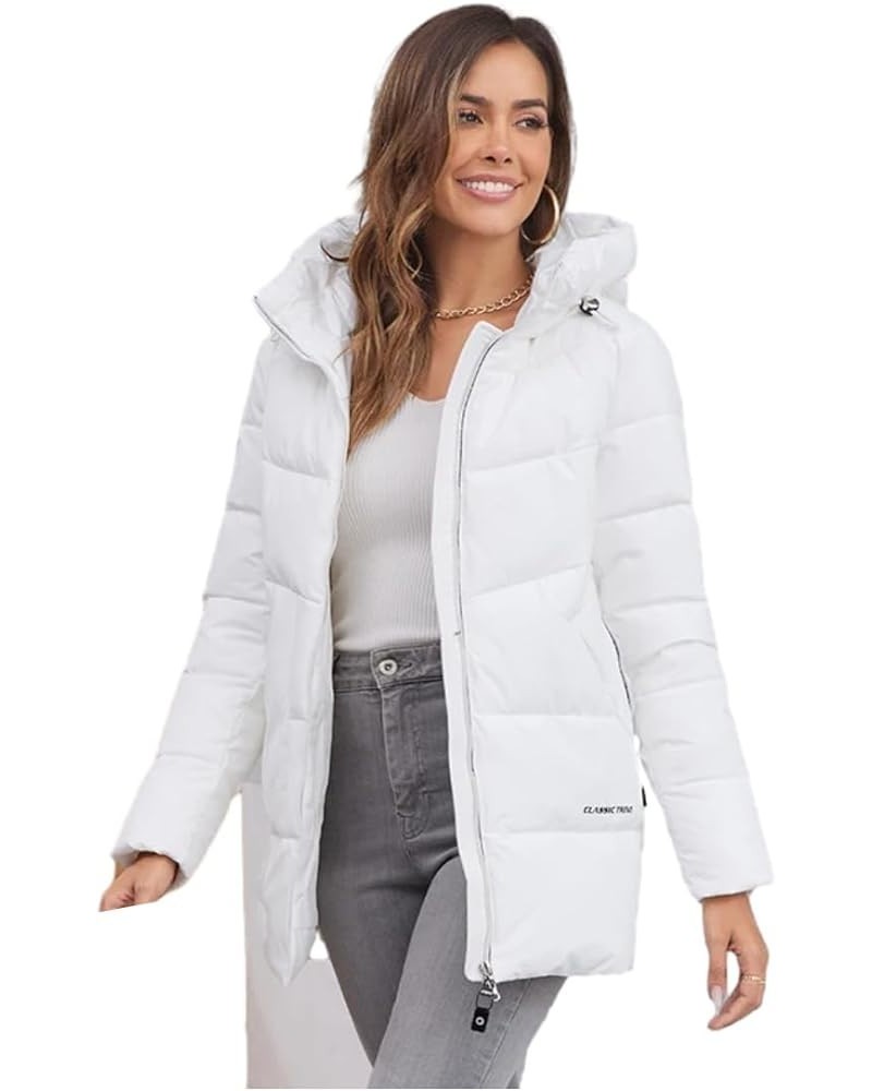 Women's Jacket Short Warm Hooded Female Winter Outwear Classic Zipper Design Big Pockets Women Coat V008 White $49.10 Jackets