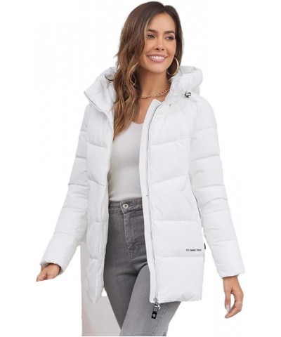 Women's Jacket Short Warm Hooded Female Winter Outwear Classic Zipper Design Big Pockets Women Coat V008 White $49.10 Jackets