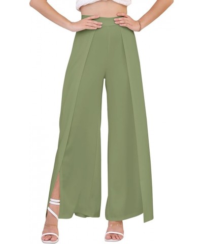 Women's Casual Loose Fit High Waisted Elastic Waist Wide Leg Palazzo Pants Trousers Long Pants A-light Green $16.40 Pants