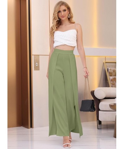 Women's Casual Loose Fit High Waisted Elastic Waist Wide Leg Palazzo Pants Trousers Long Pants A-light Green $16.40 Pants