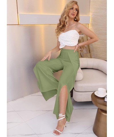 Women's Casual Loose Fit High Waisted Elastic Waist Wide Leg Palazzo Pants Trousers Long Pants A-light Green $16.40 Pants