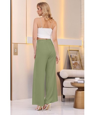 Women's Casual Loose Fit High Waisted Elastic Waist Wide Leg Palazzo Pants Trousers Long Pants A-light Green $16.40 Pants