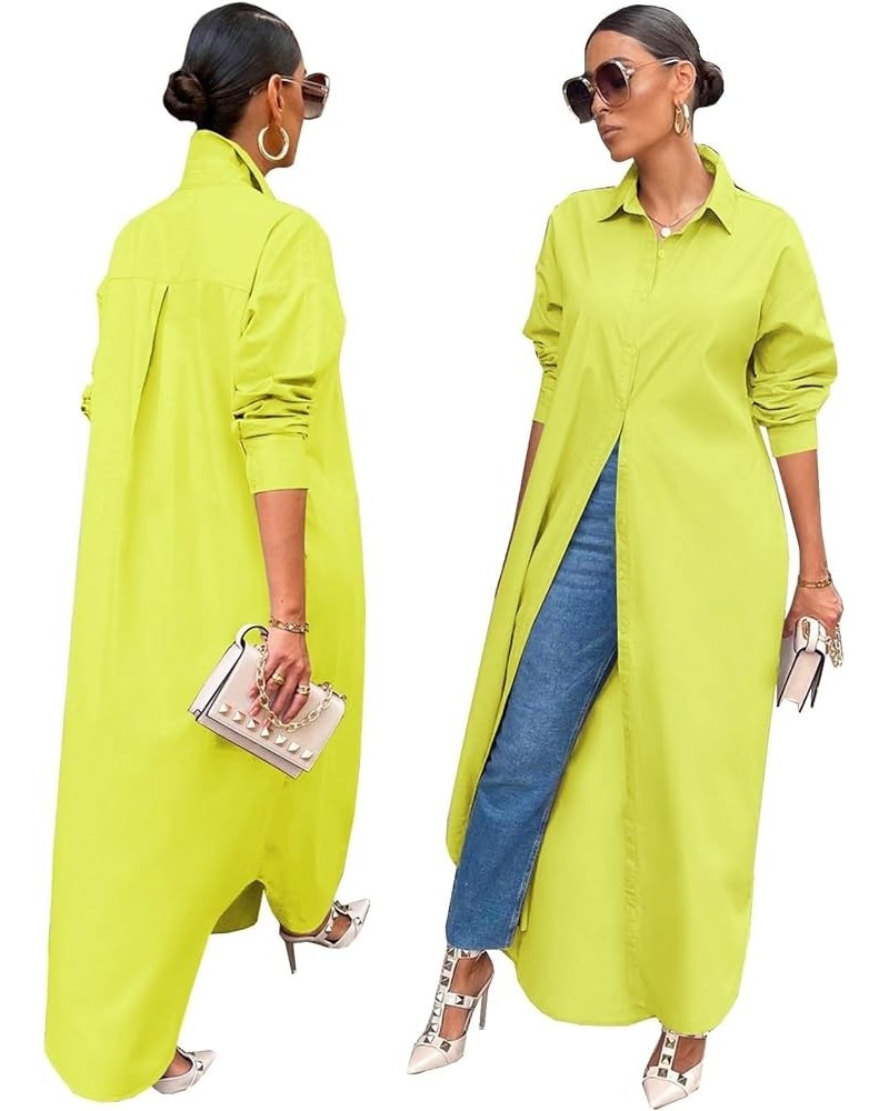 Women's Summer Thin Solid Color Long Shirt Coat Long Sleeves (Color : Fluorescent Yellow, Size : S) Medium Fluorescent Yellow...