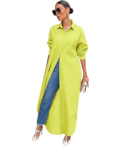 Women's Summer Thin Solid Color Long Shirt Coat Long Sleeves (Color : Fluorescent Yellow, Size : S) Medium Fluorescent Yellow...