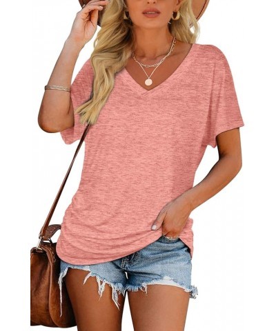 Womens Summer Tops Short Sleeve V Neck Dolman Shirts Loose Fit Tunic Tops 2-pink $12.99 T-Shirts