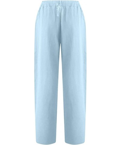 Womens Linen Carpris Button Waist Loose Straight Leg Lounge Pants Lightweight Cargo Pant Folded Stretchy Workout Pants L-sky ...