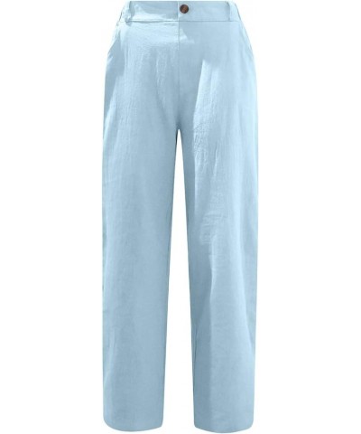 Womens Linen Carpris Button Waist Loose Straight Leg Lounge Pants Lightweight Cargo Pant Folded Stretchy Workout Pants L-sky ...