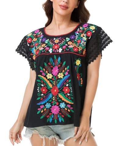 Women's Embroidered Mexican Peasant Blouse Mexico Summer Shirt Short Sleeve 921bk $11.89 T-Shirts