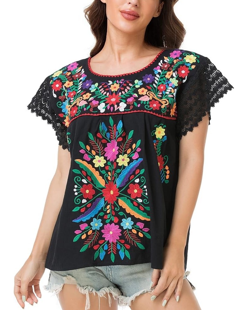 Women's Embroidered Mexican Peasant Blouse Mexico Summer Shirt Short Sleeve 921bk $11.89 T-Shirts