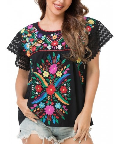 Women's Embroidered Mexican Peasant Blouse Mexico Summer Shirt Short Sleeve 921bk $11.89 T-Shirts