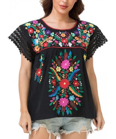 Women's Embroidered Mexican Peasant Blouse Mexico Summer Shirt Short Sleeve 921bk $11.89 T-Shirts