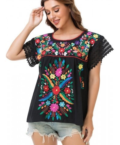 Women's Embroidered Mexican Peasant Blouse Mexico Summer Shirt Short Sleeve 921bk $11.89 T-Shirts